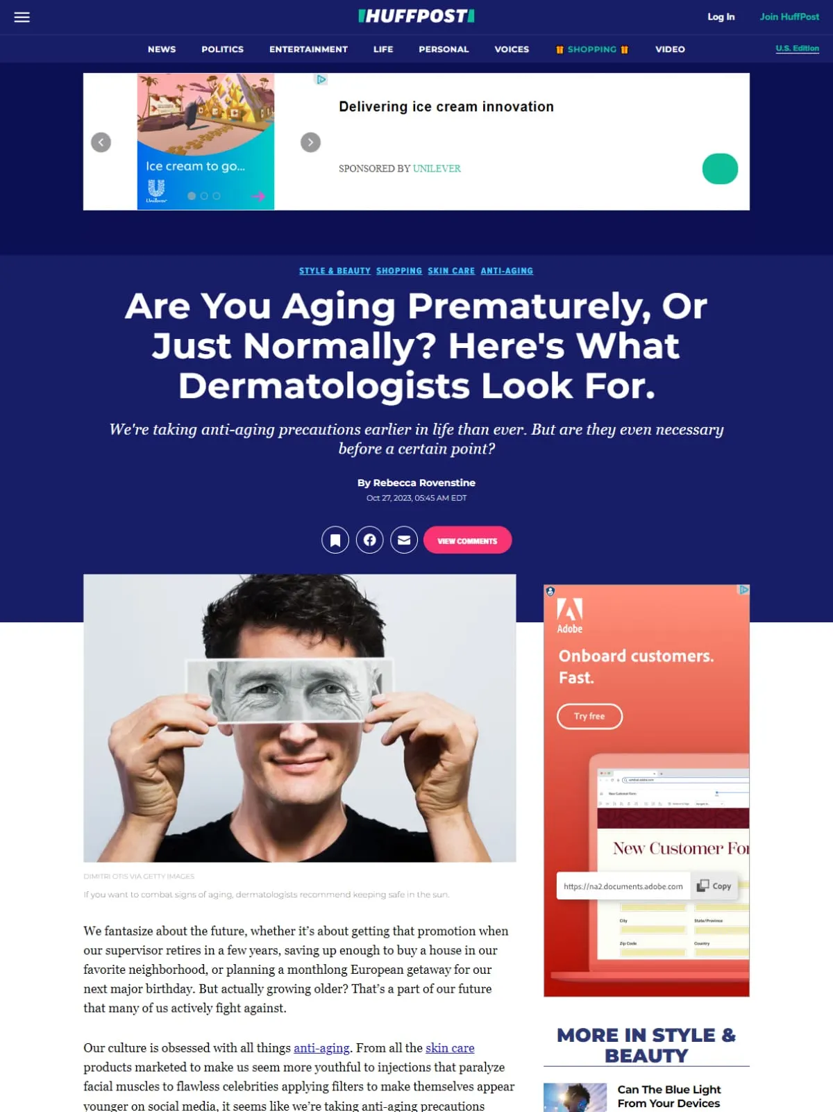 HuffPost article: Are You Aging Prematurely, Or Just Normally? Here's What Dermatologists Look For