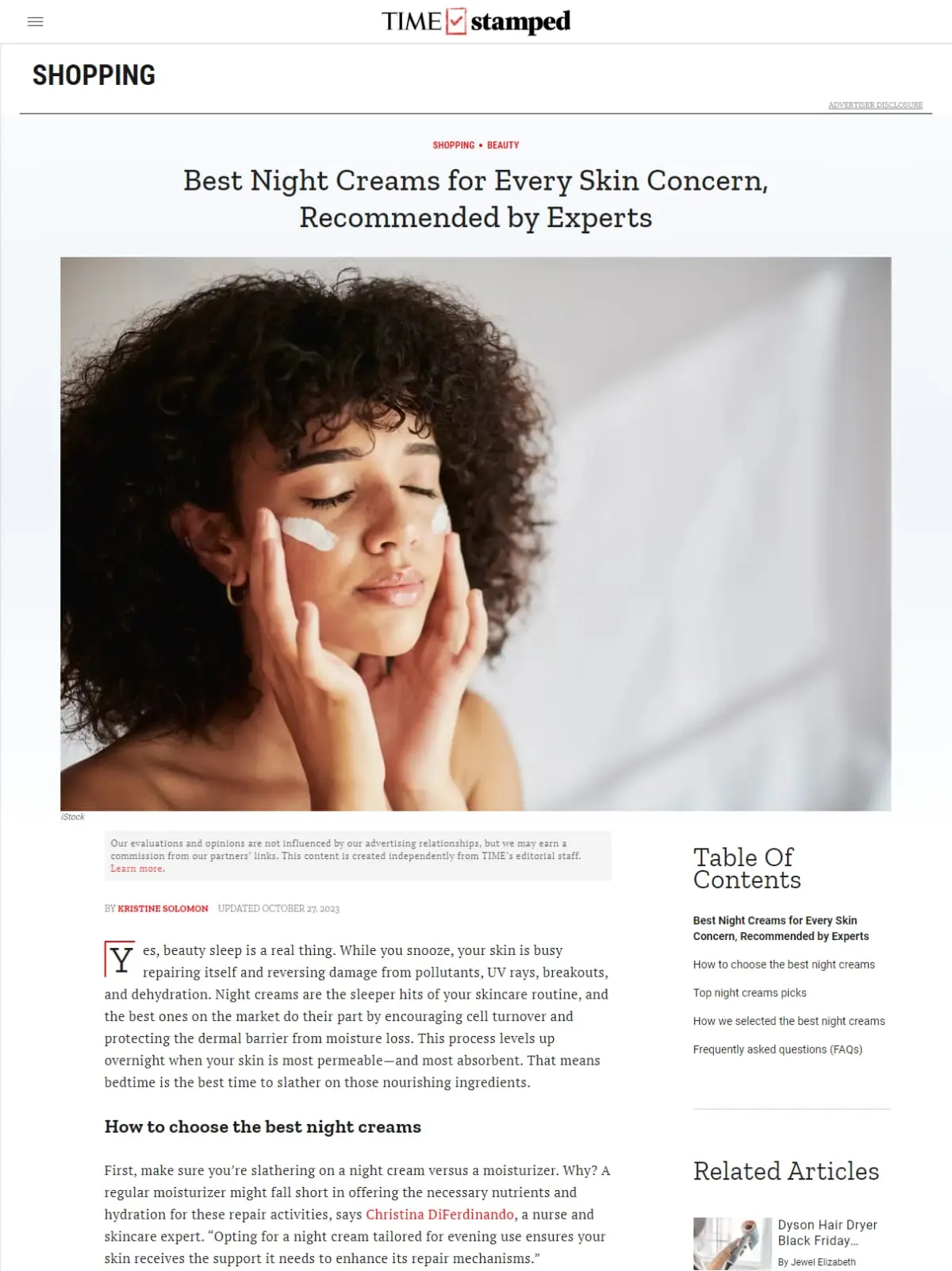 TIME Stamped article: Best Night Creams for Every Skin Concern, Recommended by Experts